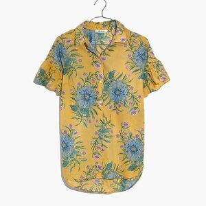 Ruffle-Sleeve Button-Down Shirt in Painted Blooms